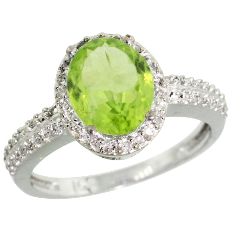 10K White Gold Diamond Natural Peridot Ring Oval 9x7mm, sizes 5-10 by WorldJewels