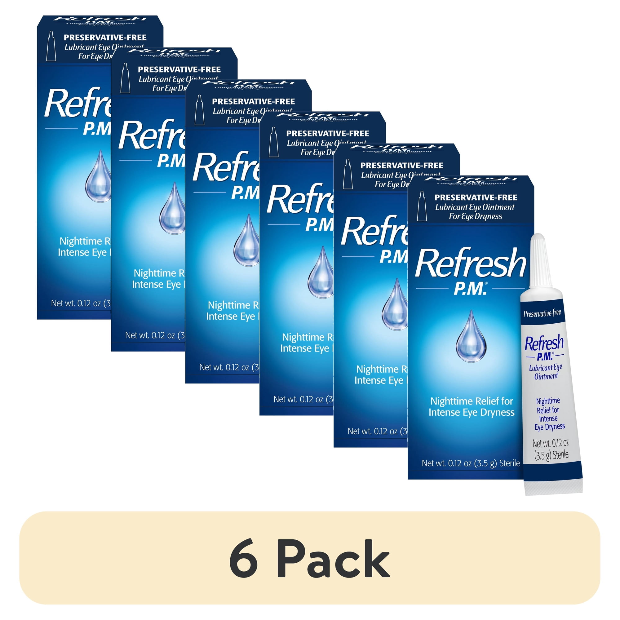 (6 pack) Refresh P.M. Preservative-Free Lubricant Eye Ointment, 3.5 g