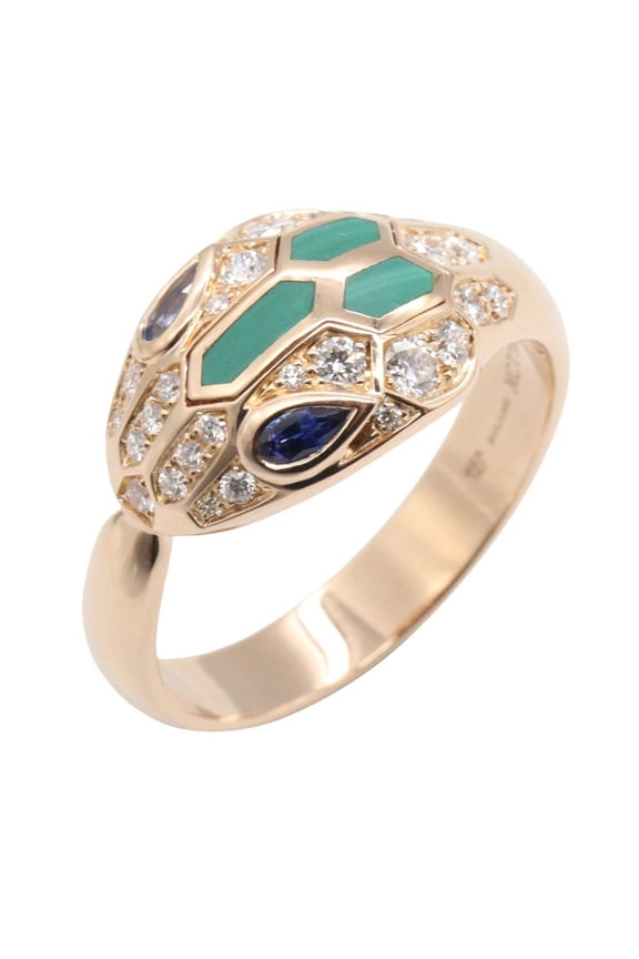 Pre-Owned BVLGARI Serpenti Sapphire Diamond Malachite Ring - 18K Pink Gold (PG) Diamond,...