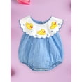 thumbnail image 6 of Suealasg Baby Girl Summer Plaid Romper Blue Sleeveless Doll Collar Duck Embroidery Jumpsuit, 6 of 8