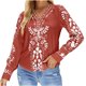 thumbnail image 1 of Mujeres Casual Moda Jersey Manga larga Cuello en V Blusas con botones Camiseta estampada Pompotops  FGAJ14338, 1 of 5