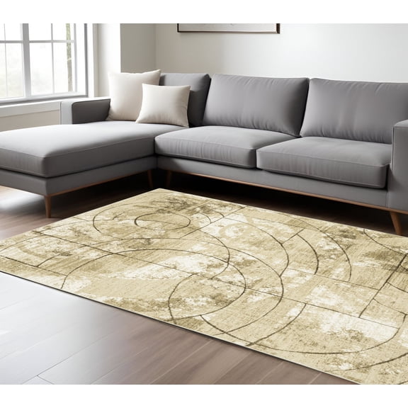 10' X 13' Beige And Brown Geometric Area Rug