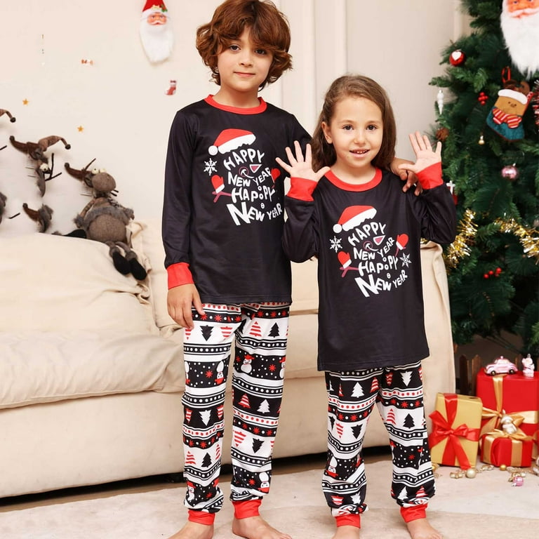 Meichang Christmas Family Matching Pajamas for The Whole Family Happy New  Year Letter Sleepwear Xmas Pajamas for Baby Kids Teens Adults