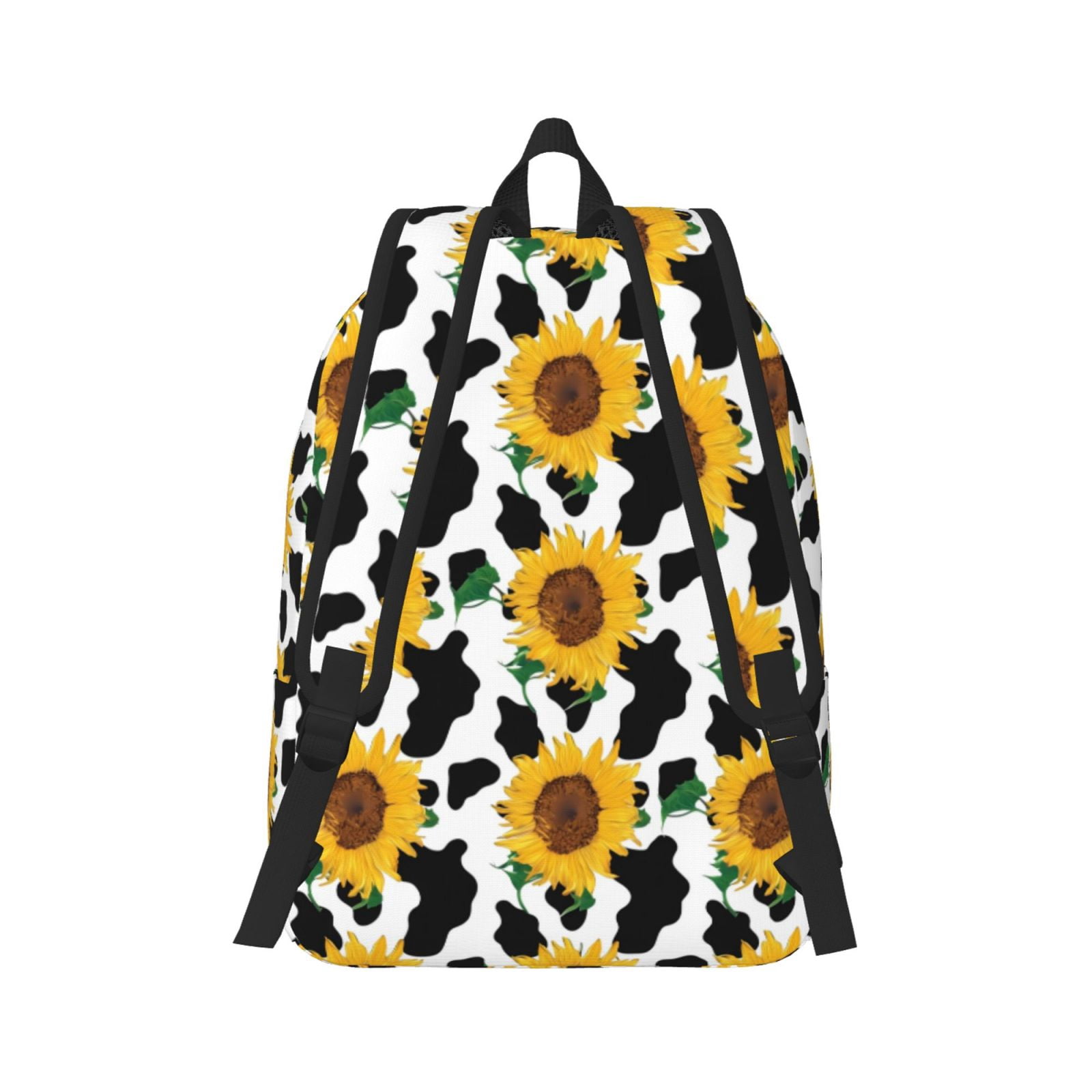 Rateoe Cute Cow Print Sunflower B Pattern Canvas College Laptop Backpack,Travel Daypack,Durable Rucksack Travel Notebook Bag School Backpack Book Bag for Men Women-Small