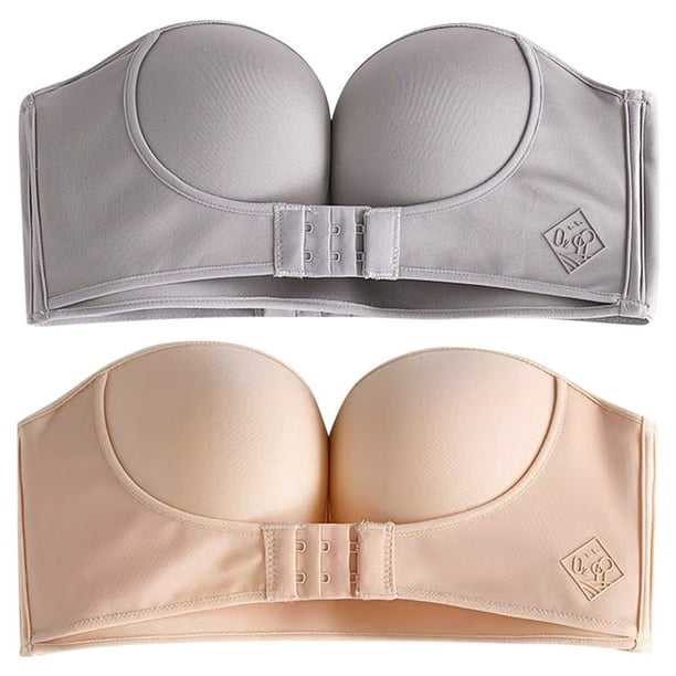 nsendm Female Underwear Adult Size E Bras for Women Womens 2PCS Solid Color  Strapless Non Slip Adjustment Rimless Dress Bra F Cup Bras  Packs(Gray,Beige, 85F) 