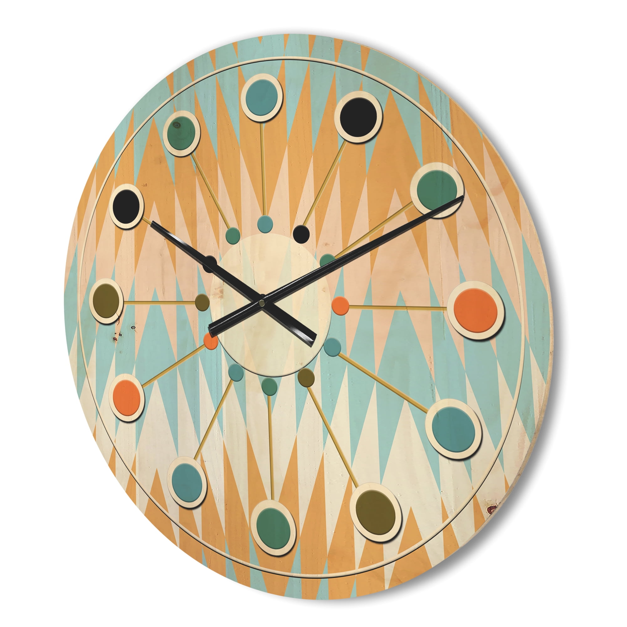 Designart 'Abstract Retro Design XI' Mid-Century Modern Wood Wall Clock