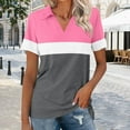 thumbnail image 2 of Women's Short Sleeve Polo Shirts Color Block V Neck Tunic Tops Fall Collar Dressy Casual Loose Blouses, 2 of 4
