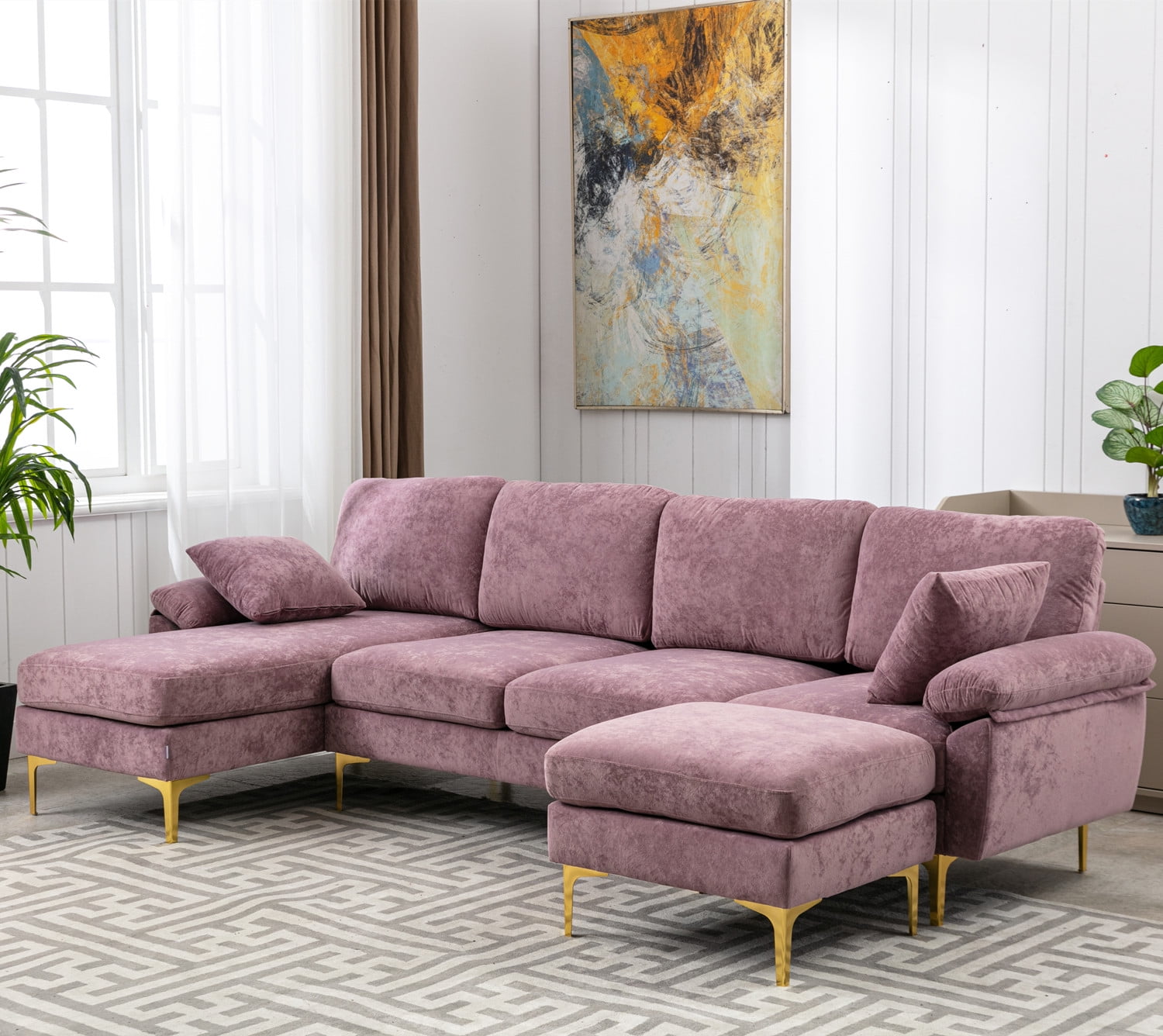 Ushaped Sectional Sofa Set with Removable Ottoman, Modern Modular Sofa