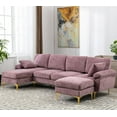 thumbnail image 1 of U-shaped Sectional Sofa Set with Removable Ottoman, Modern Modular Sofa Couch with 2 Pillows and Padded Back Cushion for Living Room Bedroom Office, Purple, 1 of 7