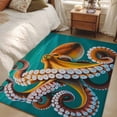thumbnail image 5 of Squid Marine Life Washable Area Rugs 4'x6', Teal Green Ocean Seawater Low Pile Throw Living Room Rug Non-Slip Sturdy Edge Binding Carpet for Indoor Entryway Bedside Kitchen, 5 of 9