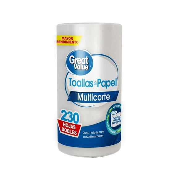 Toallas de papel Great Value multicorte 230 hojas dobles 1 rollo
