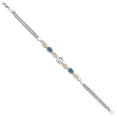 thumbnail image 3 of 925 Silver and 10K Yellow Gold White Created Sapphire and Persian Blue Moissanite and White Lab Grown Diamond Bracelet for Women (1.96 Cttw, September Birthstone, Oval, Wheat Chain, 6.5 inches), 3 of 5