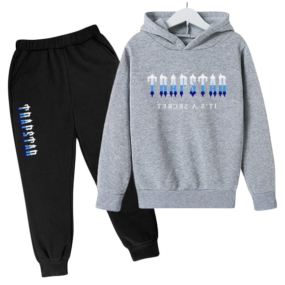 Trapstar Kids Hoodies Sets Long Sleeve Graphic Sweatshirts for Boys Girls Loose Trapstar Street Pullover Sweatshirts+Sweatpants Kids Set of 2 Classic Sweatshirts Sets(Gray, 100)