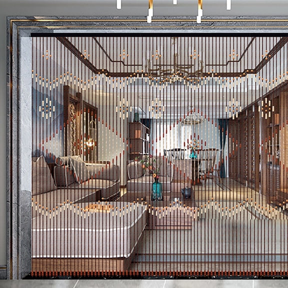 31 Line Bead Curtain, String Door Curtains Beaded Wooden Curtain Chocolate Brown For Home Doorways, Wardrobes