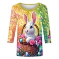 thumbnail image 4 of Easter Bunny Shirt for Women Watercolor Rabbit Holding Egg Graphic Tunic 3/4 Sleeve Crewneck Lightweight Festival Apparel Holiday Gift Tops, 4 of 7