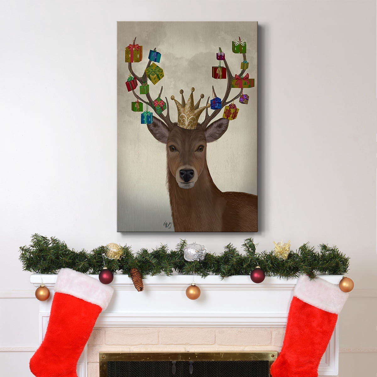 Christmas Gift Bearing Deer- Gallery Wrapped Canvas