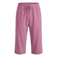 thumbnail image 5 of ZOYOEN Mens Cotton Capris with Pockets- Stretch Casual Elastic Waist Drawstring Relaxed Fit Summer Shorts Pink Size L, 5 of 6