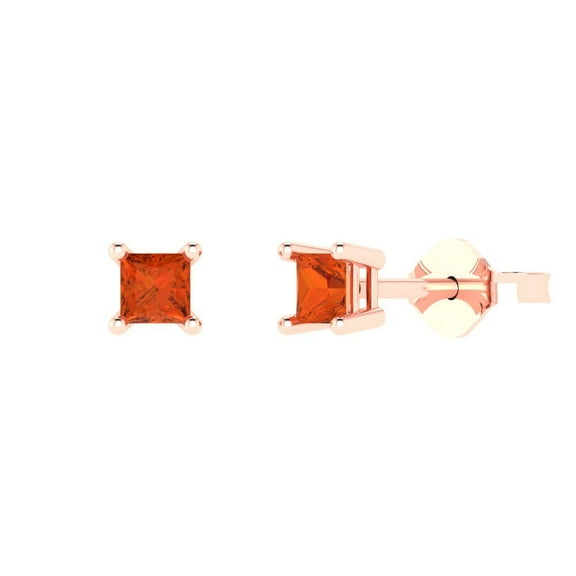 0.5 ct Push-Back Stud Earrings for Women | 3.5mm Princess Cut Simulated Red Diamond | 18K Rose Gold