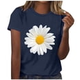thumbnail image 2 of Blouses à Col Rond pour Femmes T-Shirts à Manches Courtes Haut à Imprimé de Marguerites, 2 of 4