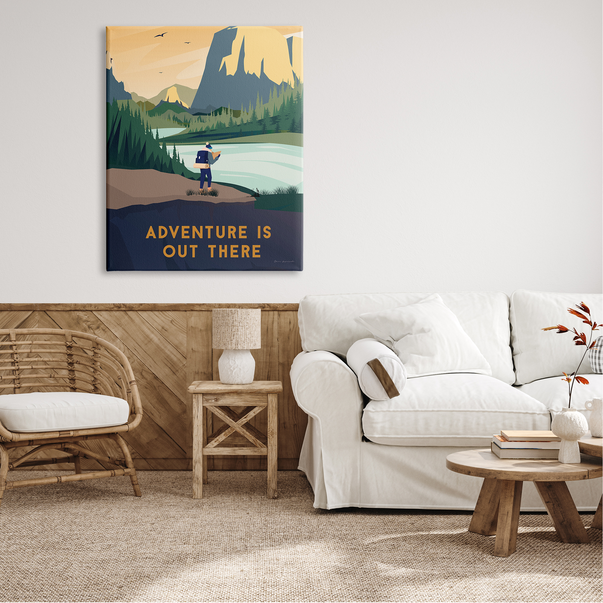 Stupell Industries Adventure Quote Mountain Canyon Hiking Person Illustration Canvas Wall Art, 36 x 48, Design by Omar Escalante