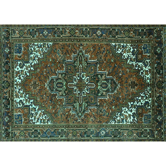 Ahgly Company Machine Washable Indoor Rectangle Persian Turquoise Blue Traditional Area Rugs, 5' x 7'