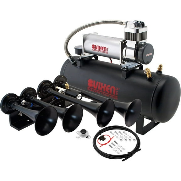 Vixen Horns Train Horn Kit for Trucks/Car/Semi. Complete Onboard System- 200psi Air Compressor, 2.5 Gallon Tank, 4 Trumpets. Super Loud dB. Fits Vehicles like Pickup/Jeep/RV/SUV 12v VXO8580/4124B