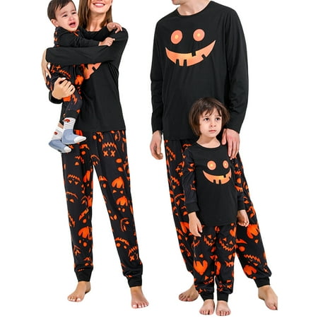 

wsevypo Family Pyjamas Matching Sets Halloween Glow in the Dark Pumpkin Face Smile Sleepwear for Adults Kids and Baby