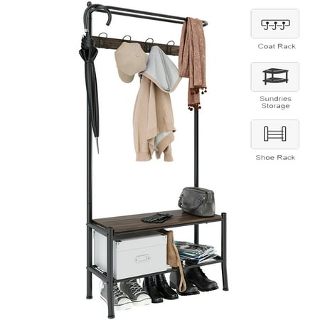 Coat Rack Stand 3 In 1 Hall Tree Entryway Bench With Coat Stand 3
