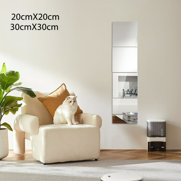 JTWEEN 4 Pack Self Adhesive Acrylic Mirror 12X 12 Inch Mirror Tiles Shatterproof Full Length Mirror Flexible Plastic Mirror Sheets Wall Stickers for Home Gym Bathroom Door