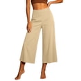 thumbnail image 3 of Capri Pants for Women Ihhxva 3/4 Length High Waisted Wide Leg Elastic Waist Seamless Casual Beach Vacation Cropped S-2XL, 3 of 7
