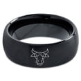 thumbnail image 2 of Tungsten Bull Taurus Muscular Horns Cattle Band Ring 8mm Men Women Comfort Fit Black Dome Brushed Polished, 2 of 4