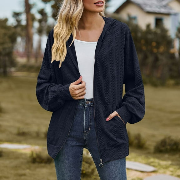Jacket For Women Hoodie Long Sleeve Plain Regular Micr Elasticity Loose Zipper Hoodie Coat Long Zip Sweatshirt Women Thick Sweatshirts Women Women's Hoodies Hooded Sweat Shirt for Women Hooded Sweat