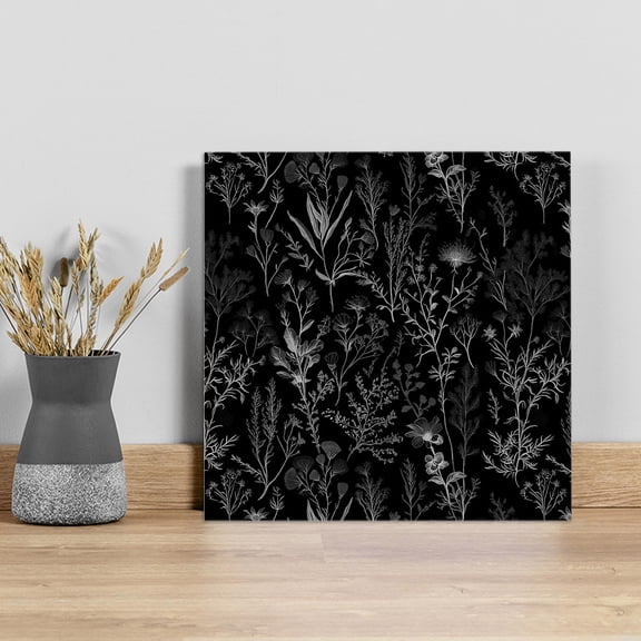 Black Spring Floral Wall Art Painting on Canvas, Vintage Botanical Watercolor Canvas Art Home Prints Wall Art Framed Modern Artwork for Living Room Bedroom Wall Decor 12x12in