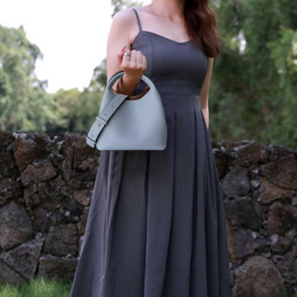 HLSOHJP Small Genuine Leather Crossbody Bags Hobo Purse for Women Shoulder Bucket Bag Luxury Designer Handbag Satchels