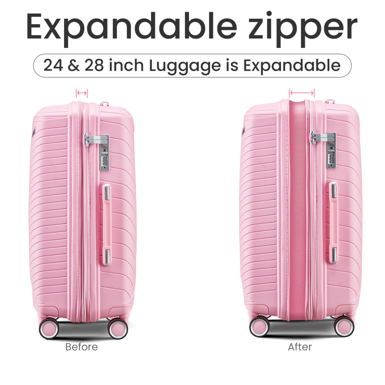 Set of 4 Expandable Luggage Suitcase, Lightweight Hardshell Suitcase Sets with TSA Lock and 360° Double Spinner Wheels, 14"20"/24"/28" Carry-on Travel Suitcase for Women Men Weekender, Pink