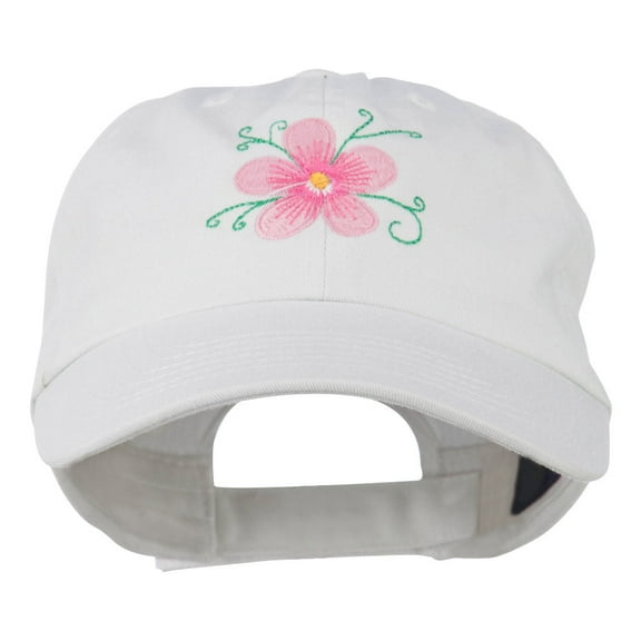Single Flower Embroidered Low Profile Pet Spun Washed Cap - White OSFM