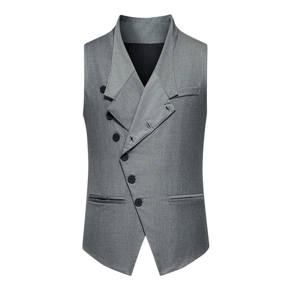 Men's Sloping Placket Single Breasted Vest Have pocket V Neck Casual Waistcoat