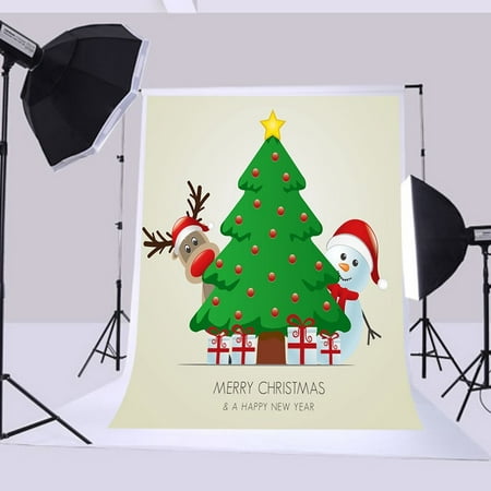 Image of 5x7ft Christmas backdrops Snow man reindeer Christmas tree christmas photography backdrops