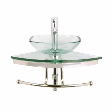 - Mini Wall Mount Corner Vessel Clear Glass Sink with Towel Bar