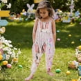 thumbnail image 6 of Girls Easter Jumpsuit Kids Romper Sleeveless Bunny Print with Pockets Pink Spring Outfit Kids Clothes,Size 4 T, 6 of 7