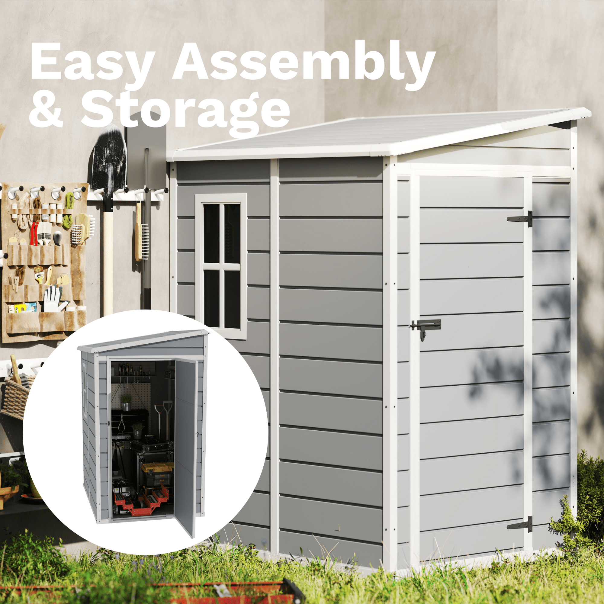 Dextrus 5x4 FT Resin Outdoor Storage Shed with Floor, Resin Large with Lockable Door & Window, Waterproof