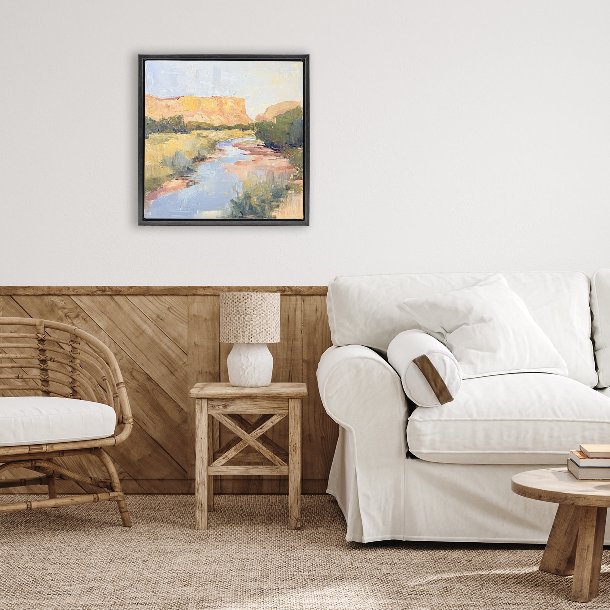 Stupell Industries Painted Plateau River Reflection Black Framed Floater Canvas Wall Art, design by Petal Prints Design