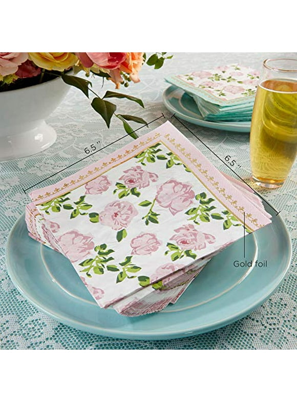 144 Piece Vintage Style Tea Party Supplies with Pink Floral Paper