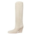 thumbnail image 2 of YDN Women Western Cowboy Pointed Closed Toe Boots Chunky Block High Heels Pull On Wide Calf Knee High Boots Shoes Size 7 White, 2 of 5