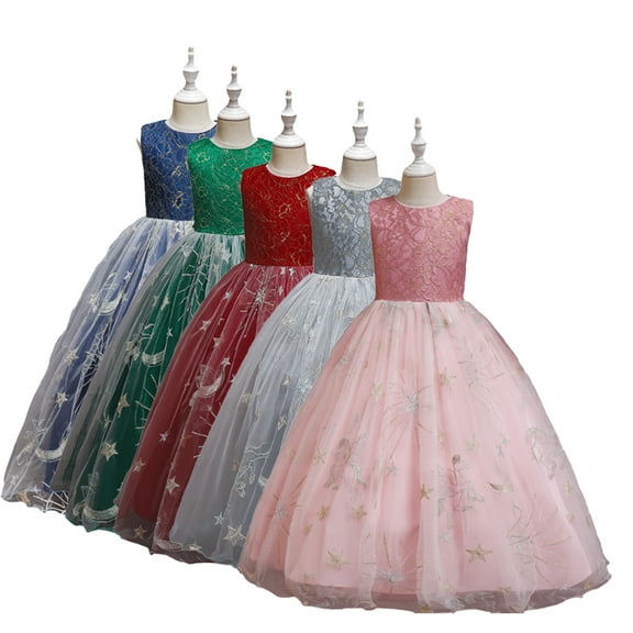 Godderr Big Girls Lace Princess Bridesmaid Dress Sequins Wedding Long Ball Gown Pageant Evening Dresses Princess Dress 5-14Y Kids Girl Dress Long Tulle Gown Flower