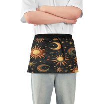 Yayeee Waist Apron with Pockets for Cooking Waterproof Half Server Aprons, Sun Moon and Stars Pattern