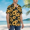 thumbnail image 3 of Gukieu Scottish Blue Plaid Sunflower Print Men's Short-sleeved Shirts, Button-down Lapel Hawaiian Shirts, T-shirts, Beach Vacation Summer Casual Wear,3X-Large, 3 of 7