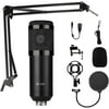 Multipurpose Condenser Microphone Bundle Kit, Professional Cardioid Studio Mic Set with Mic Suspension Scissor Arm Stand Shock Mount for Recording Podcasting Karaoke Gaming Streaming YouTube (Black)