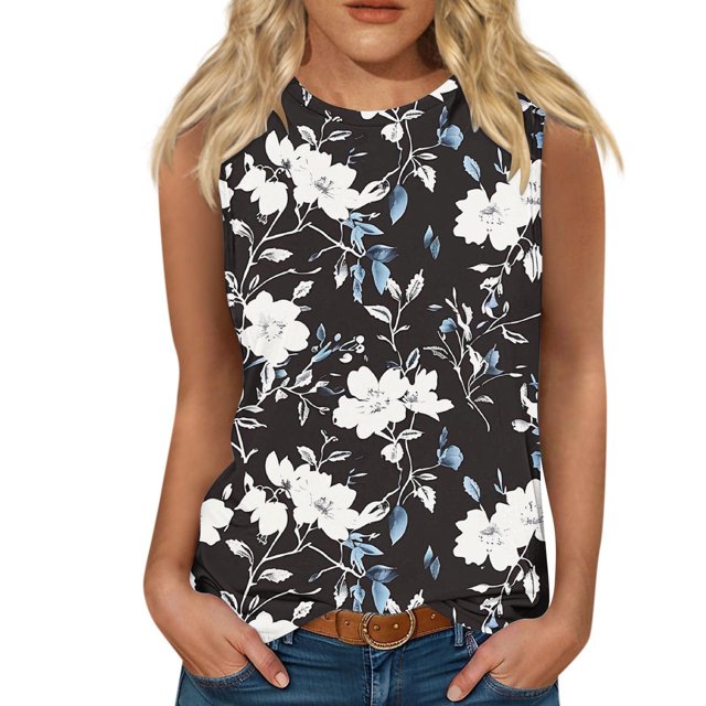 Snorda Débardeurs pour Femmes Grande Taille Mode Féminine Décontractée Été Imprimé Sans Manches Col Rond Haut Blouse Débardeur P-5TG