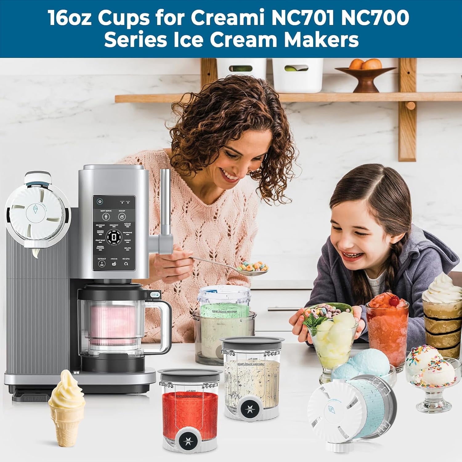 4Pack for Ninja Creami Swirl Pints and Lids, 16OZ Ice Creamy Containers Storage for Ninja Swirl Ice Cream & Soft Serve Makers NC701 NC700 Series(Dishwasher Safe Reusable Leak Proof)